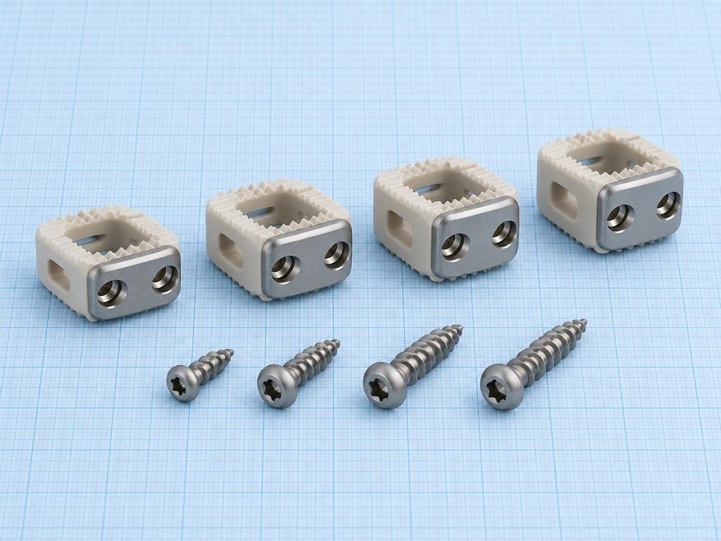 ACDF Ottoblock Stand-Alone Cage — 5 mm: orthopaedic implant on a light-blue graph-paper background