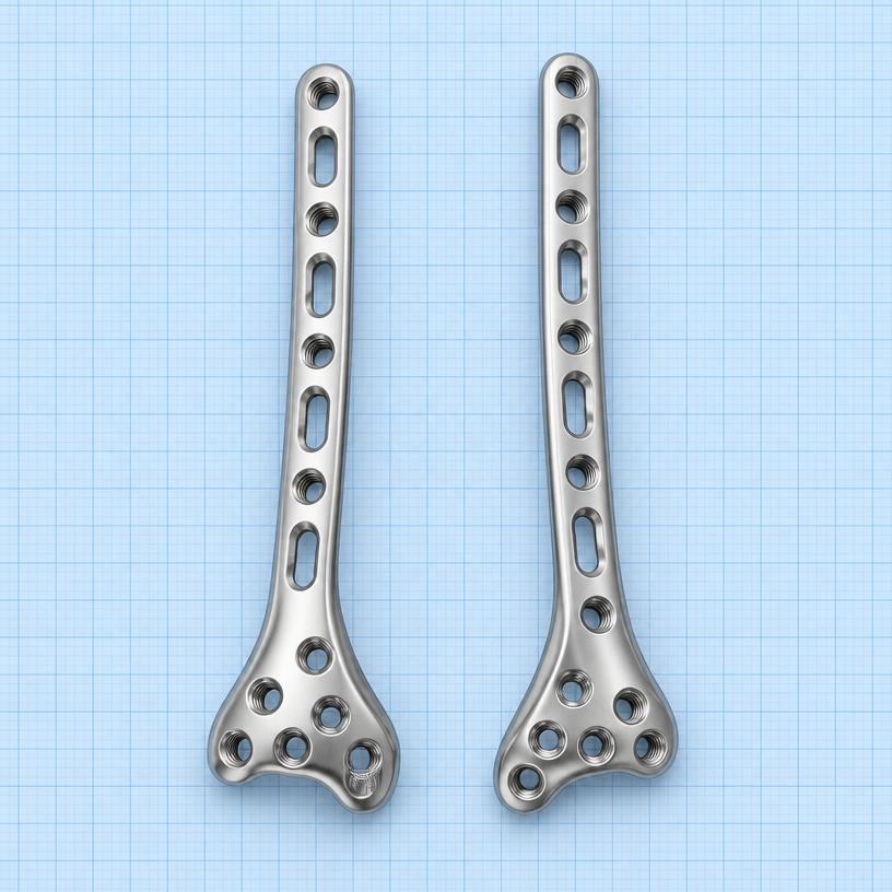 Distal Humerus Plate — Lateral: orthopaedic implant on a light-blue graph-paper background