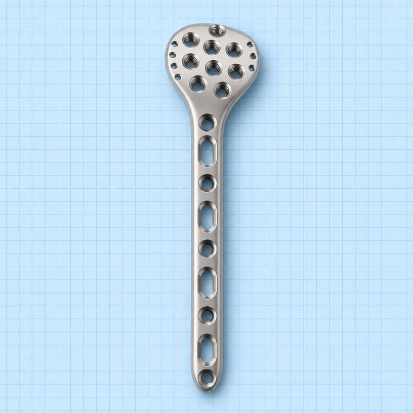 PHILOS Plate: orthopaedic implant on a light-blue graph-paper background